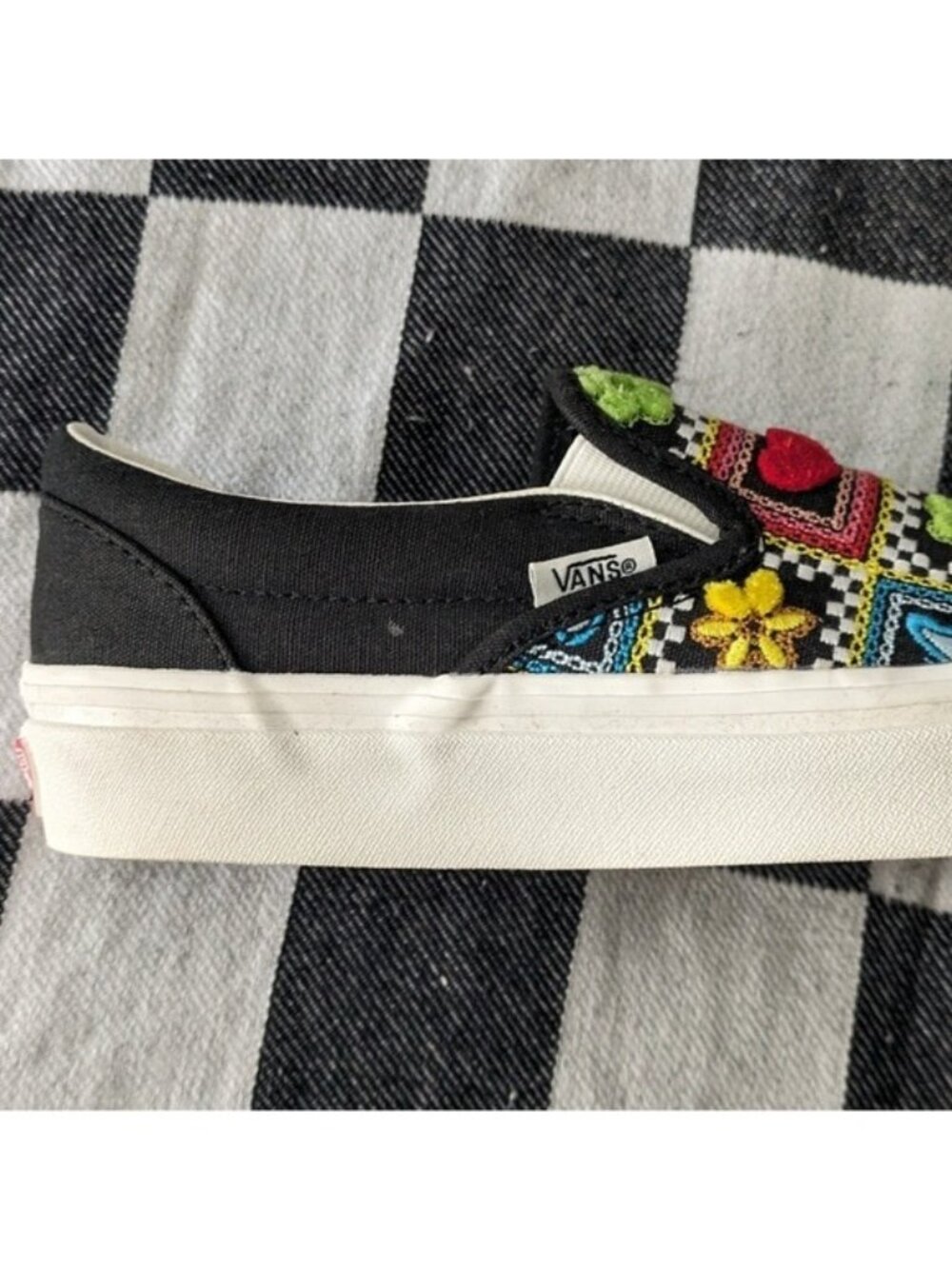 Vans Classic Slip On Women 5.5 Embroidered Craft Brown White Multicolor 0826 - Picture 4 of 9